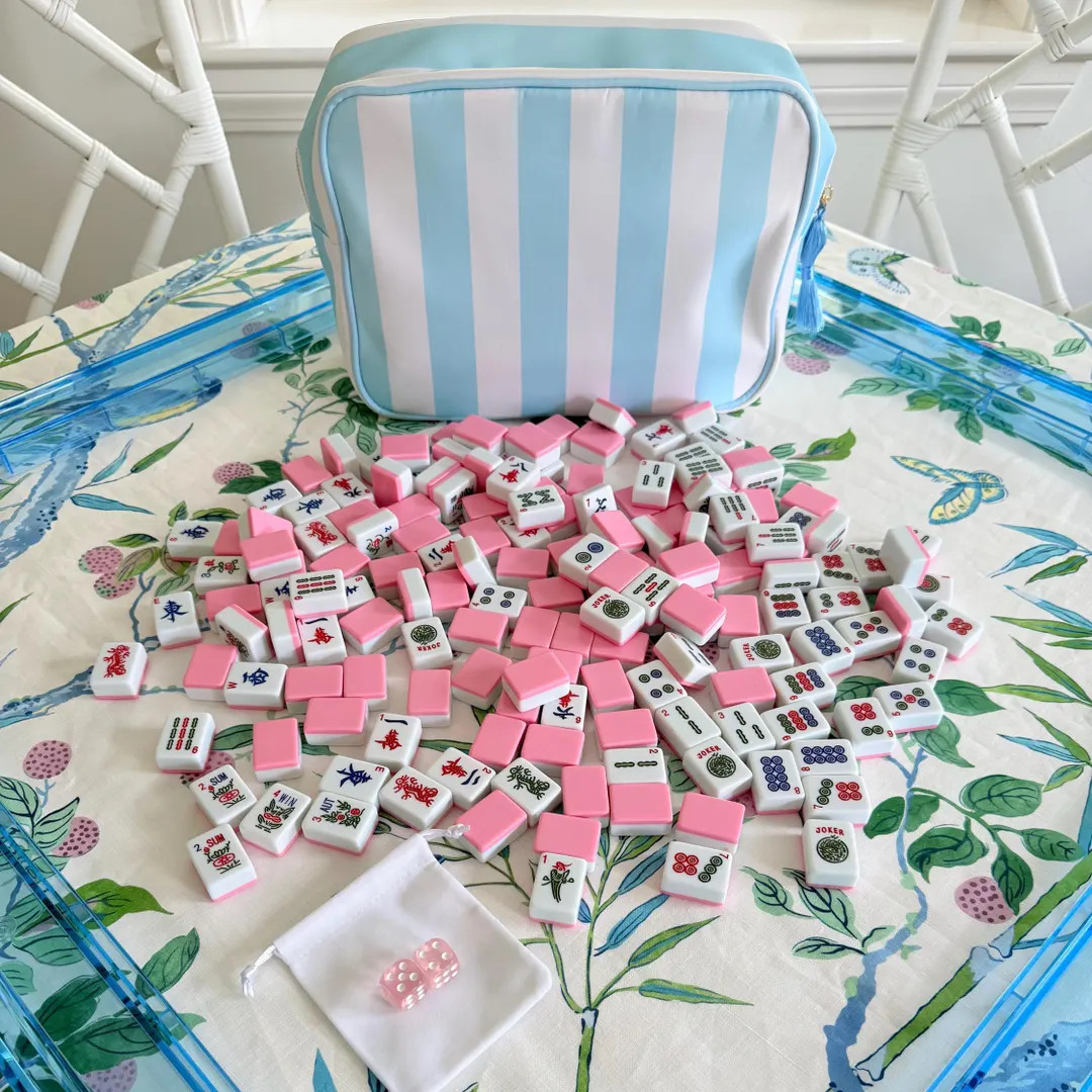 Cabana Pink Mahjong Set – Melamine American Mahjong With Racks, Dice, and Striped Bag - Etsy | Etsy (US)