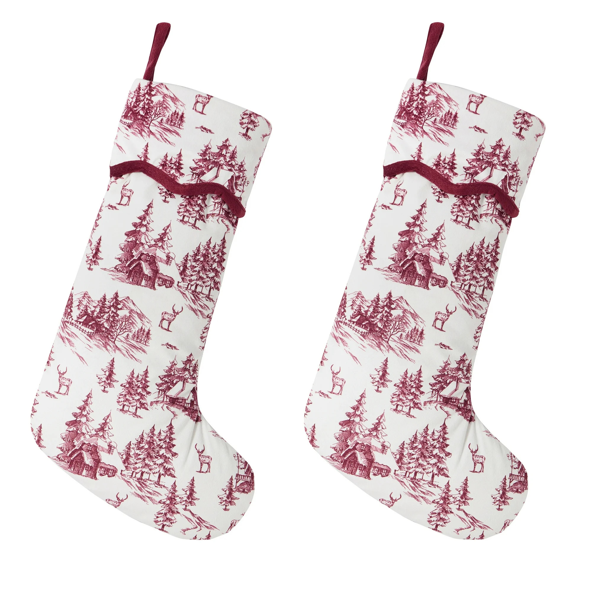 My Texas House Forrest Red/Ivory Velvet Christmas Stockings, 20" x 10" (2 Count) | Walmart (US)