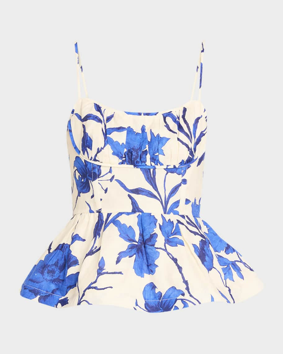 Cara Cara Alba Printed Fit-&-Flare Linen Top | Neiman Marcus