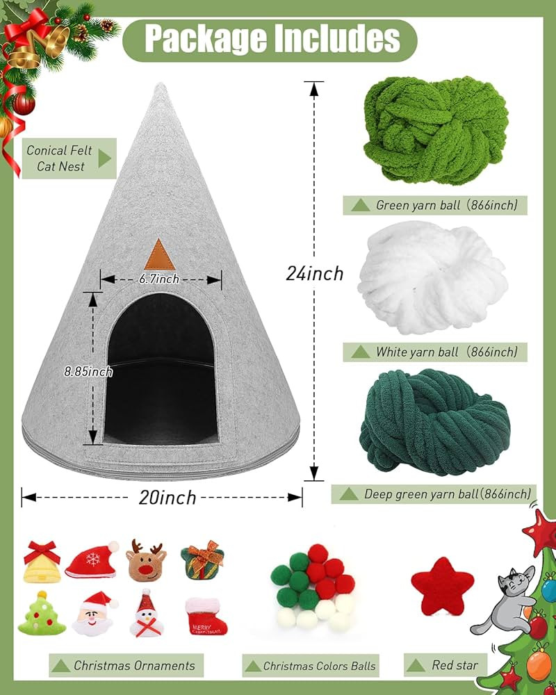 DIY Christmas Tree Cat Beds for Indoor Cats, Christmas Cat House, Felt Christmas Cat Nest, for Pe... | Amazon (US)