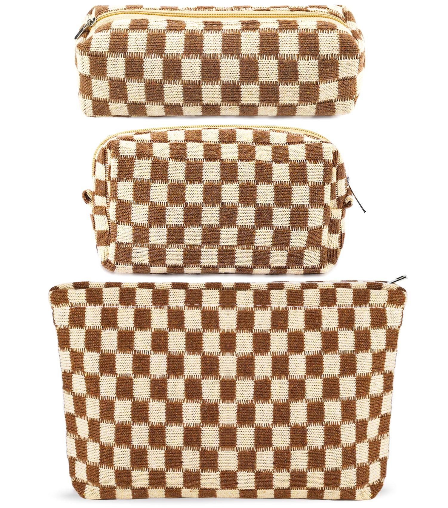 ZLFSRQ 3Pcs Checkered Makeup Bag for Women Large Small Checkered Cosmetic Bag Set Cute Aesthetic ... | Amazon (US)