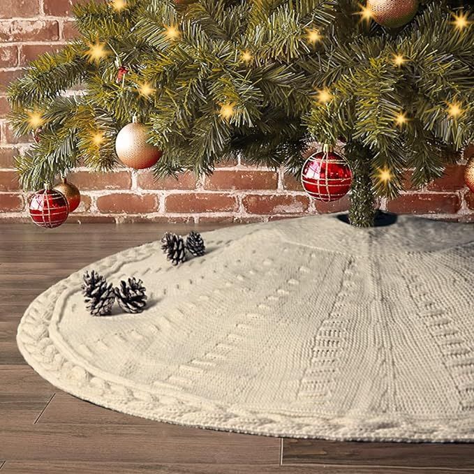 LimBridge Christmas Tree Skirt, 48 inches Cable Knit Knitted Thick Rustic Xmas Holiday Decoration... | Amazon (US)