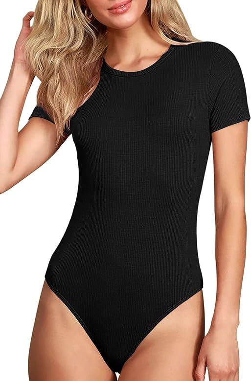 TARAINYA Women's Bodysuit Tops Ribbed Short Sleeve Long Sleeve Crewneck T Shirts Basic Bodysuits | Amazon (US)