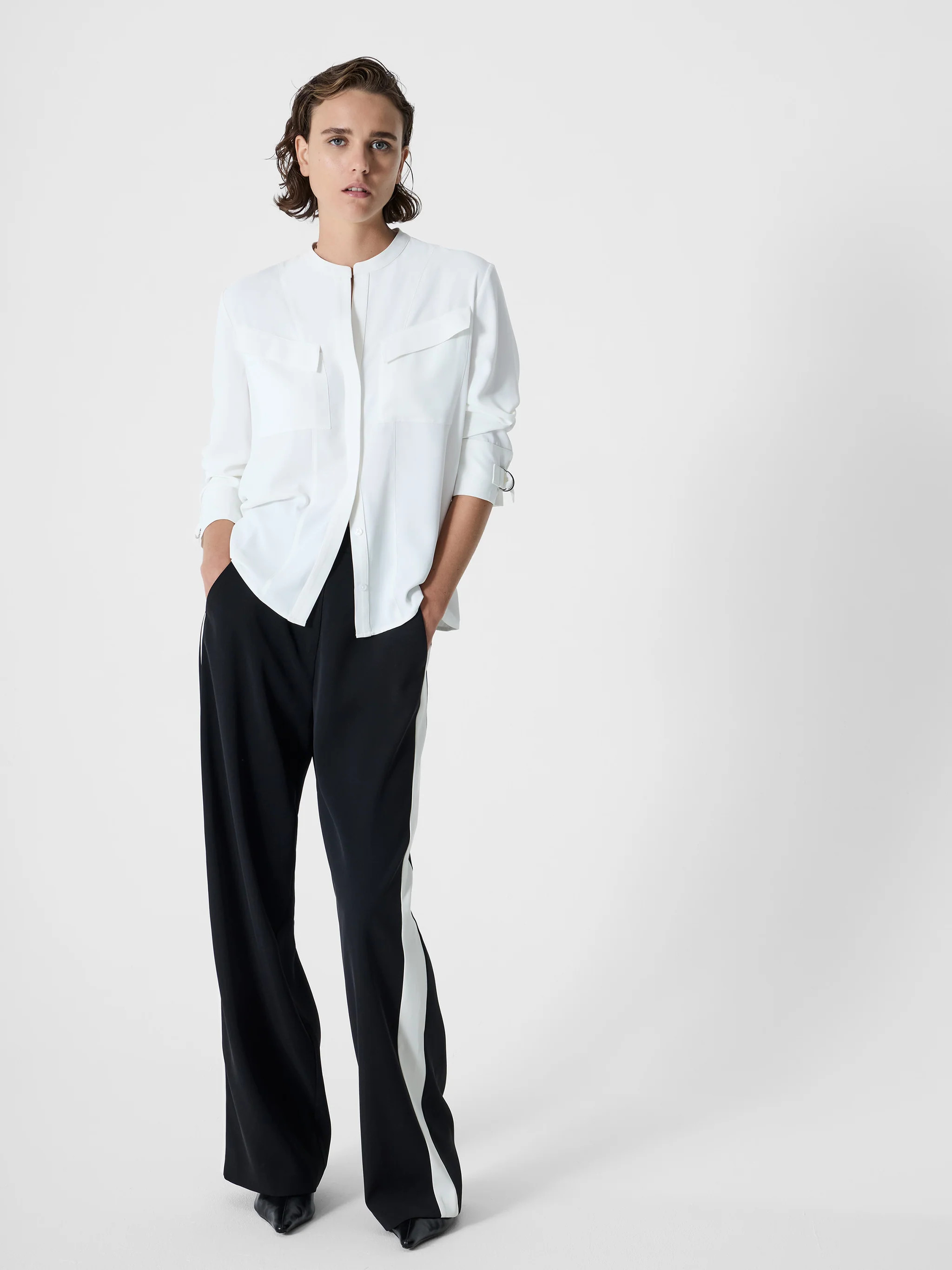 Mindy Collarless Long Sleeve Shirt | French Connection (UK)