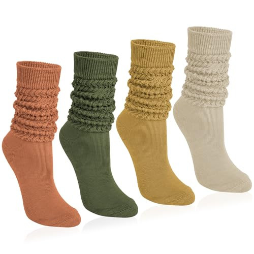 Justay 4 Pairs Slouchy Socks for Women, Scrunch Boot Long Knee High Knit Tube Athletic Slouch Socks for Woman | Amazon (US)