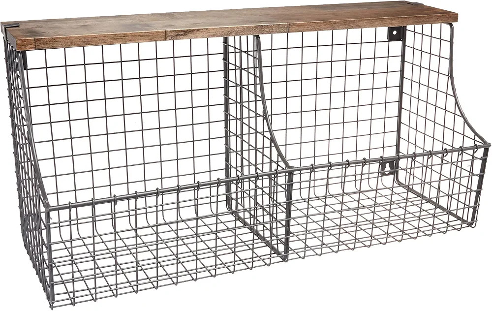 Spectrum Diversified Vintage Double Bin with Wood Storage Wall-Mounted Wire Basket & Wood Shelf, ... | Amazon (US)