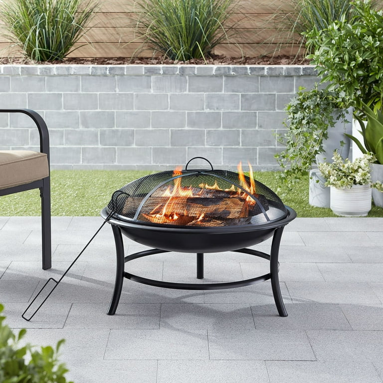Mainstays 26" Round Iron Outdoor Wood Burning Fire Pit, Black | Walmart (US)