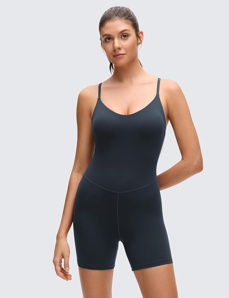 CRZ YOGA Butterluxe Cross Back Yoga Rompers for Women - Bodycon Athletic One Piece Jumpsuit Bodysuit Shorts with Built-in Bra | Amazon (US)