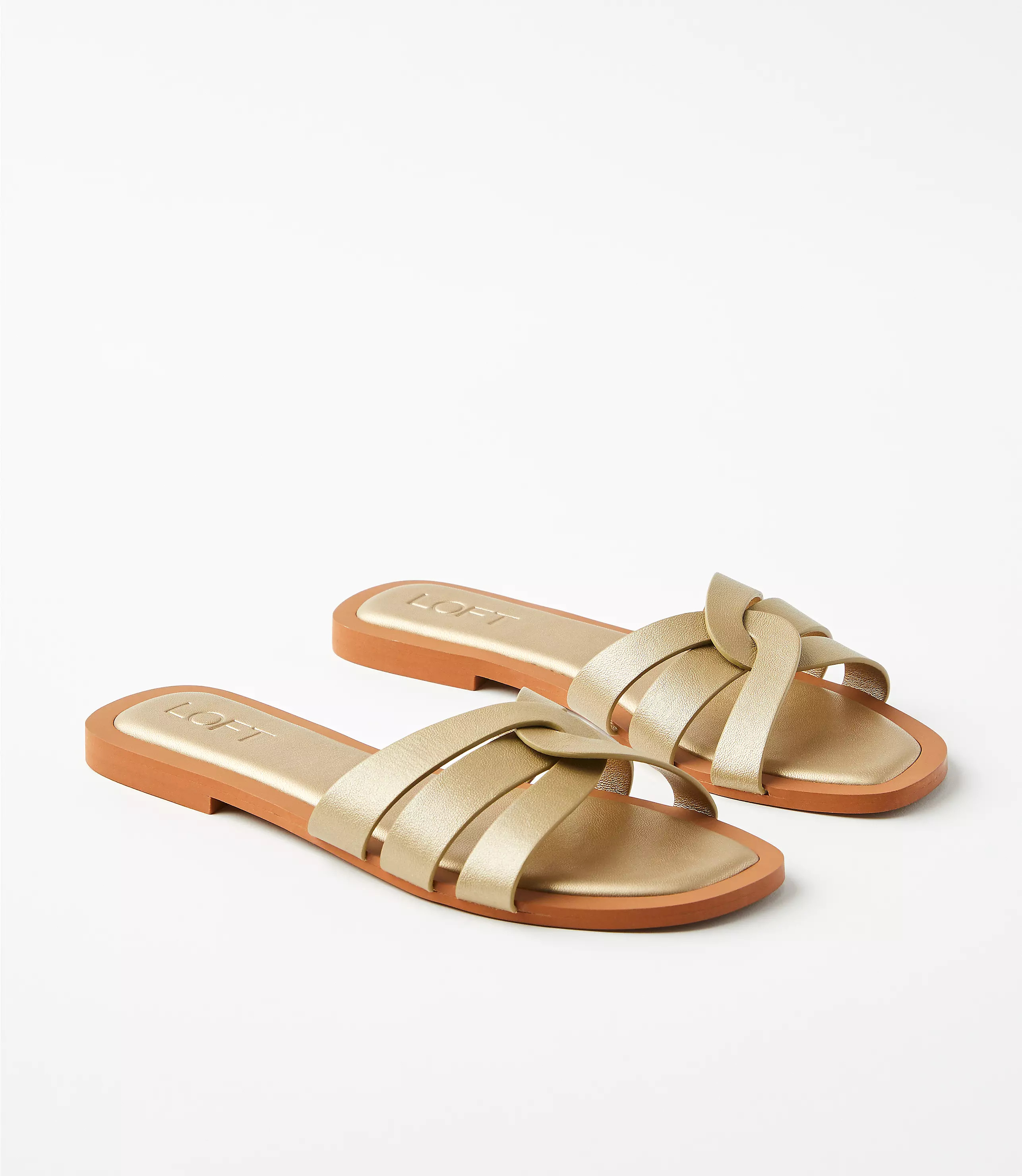 Strappy Leather Slide Sandals | LOFT