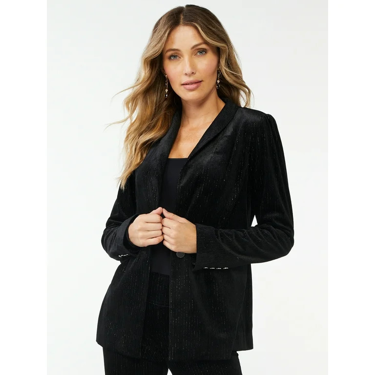 Sofia Jeans by Sofia Vergara Women's Velour Blazer with Metallic Accents - Walmart.com | Walmart (US)