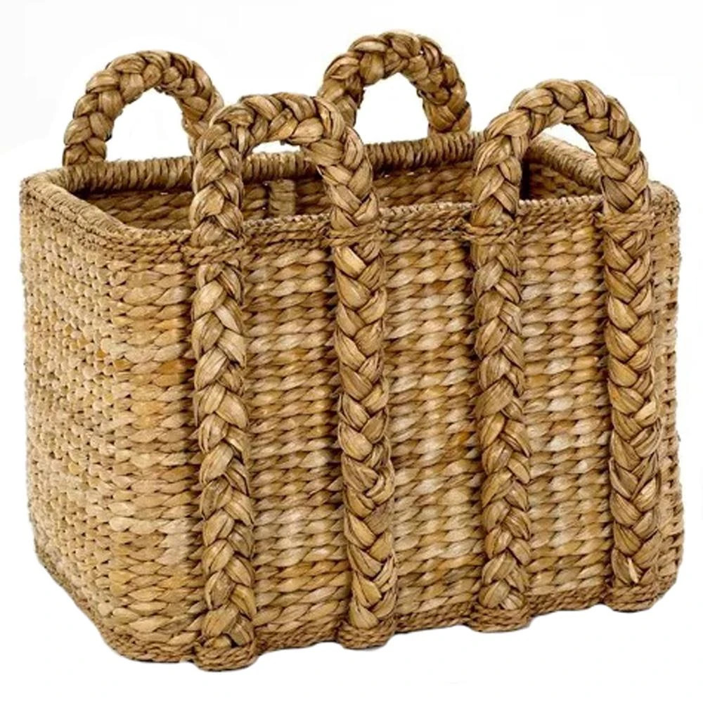 Rush Coastal Natural Handwoven Rattan Rectangular Basket - Large | Kathy Kuo Home