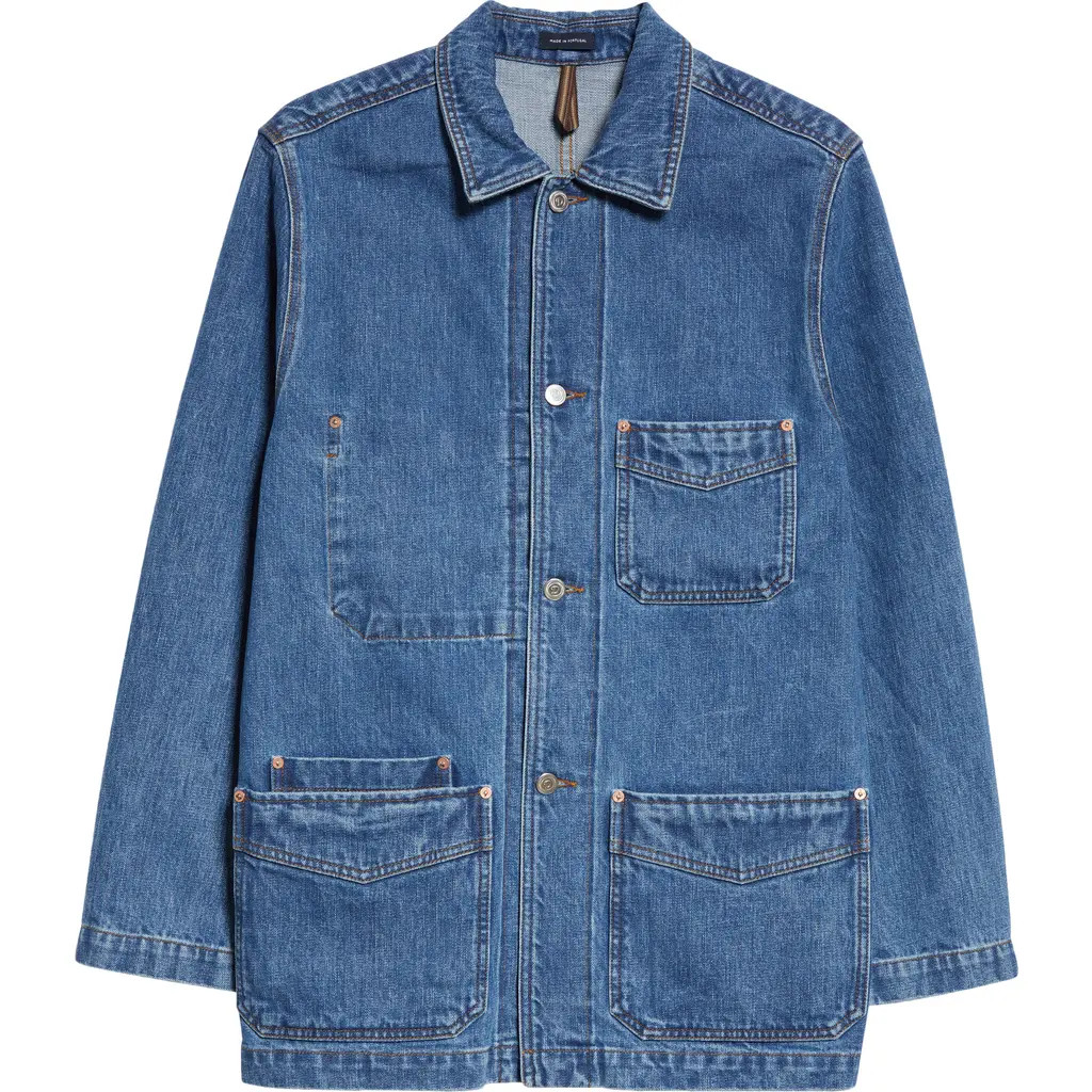 Drake's 5 Pocket Selvedge Denim Chore Jacket in Bleach Wash at Nordstrom, Size 40 | Nordstrom