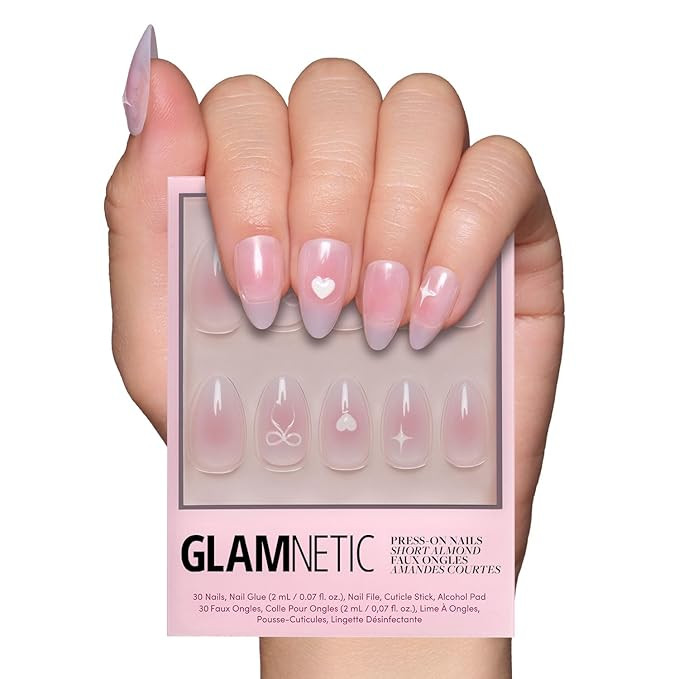 Glamnetic Press On Nails - Lovers Knot | Glossy, Semi-Transparent, Short Almond Nails, Salon Qual... | Amazon (US)