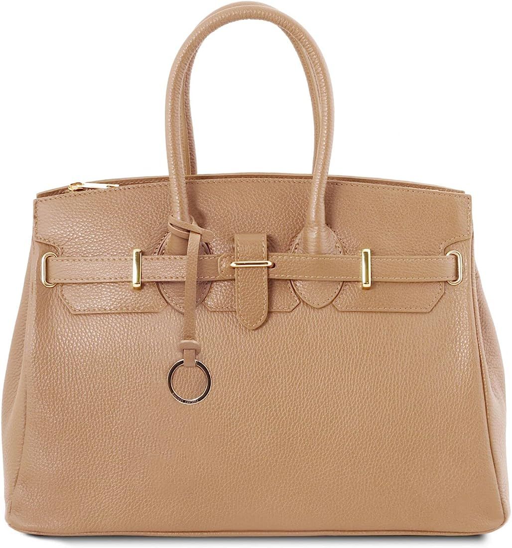 Tuscany Leather TLBag Leather handbag with golden hardware Champagne | Amazon (US)