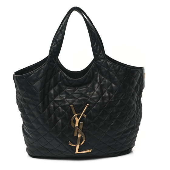 Lambskin Quilted Maxi Icare Shopping Tote Black | FASHIONPHILE (US)