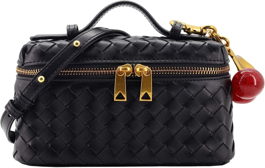 Woven Crossbody Bags for Women Trendy Clutch Purse Bag Small Top Handle Leather Handbag with Cher... | Amazon (US)