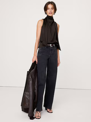 Stretch-Satin Tie-Neck Top | Banana Republic (US)