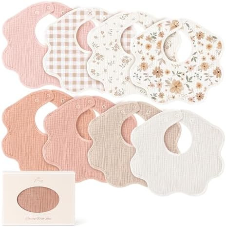 Konssy Muslin Baby Bibs 8 Pack, 100% Cotton Absorbent Bandana Drool Bibs for Teething and Droolin... | Amazon (US)