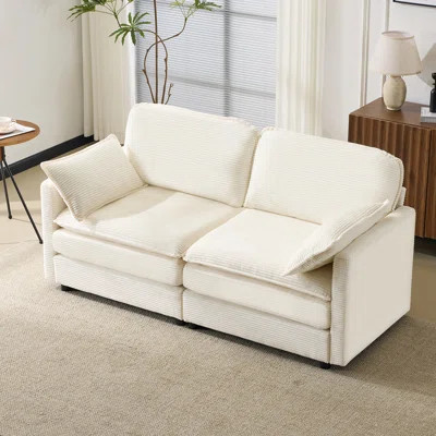 69" PLUSH CLOUD LOVESEAT: Modular 2-Seater Sectional Sofa with 22" Beige Chenille Cushions + 2 Throw Pillows - Compact Size for Apartment, Living Room | Wayfair North America