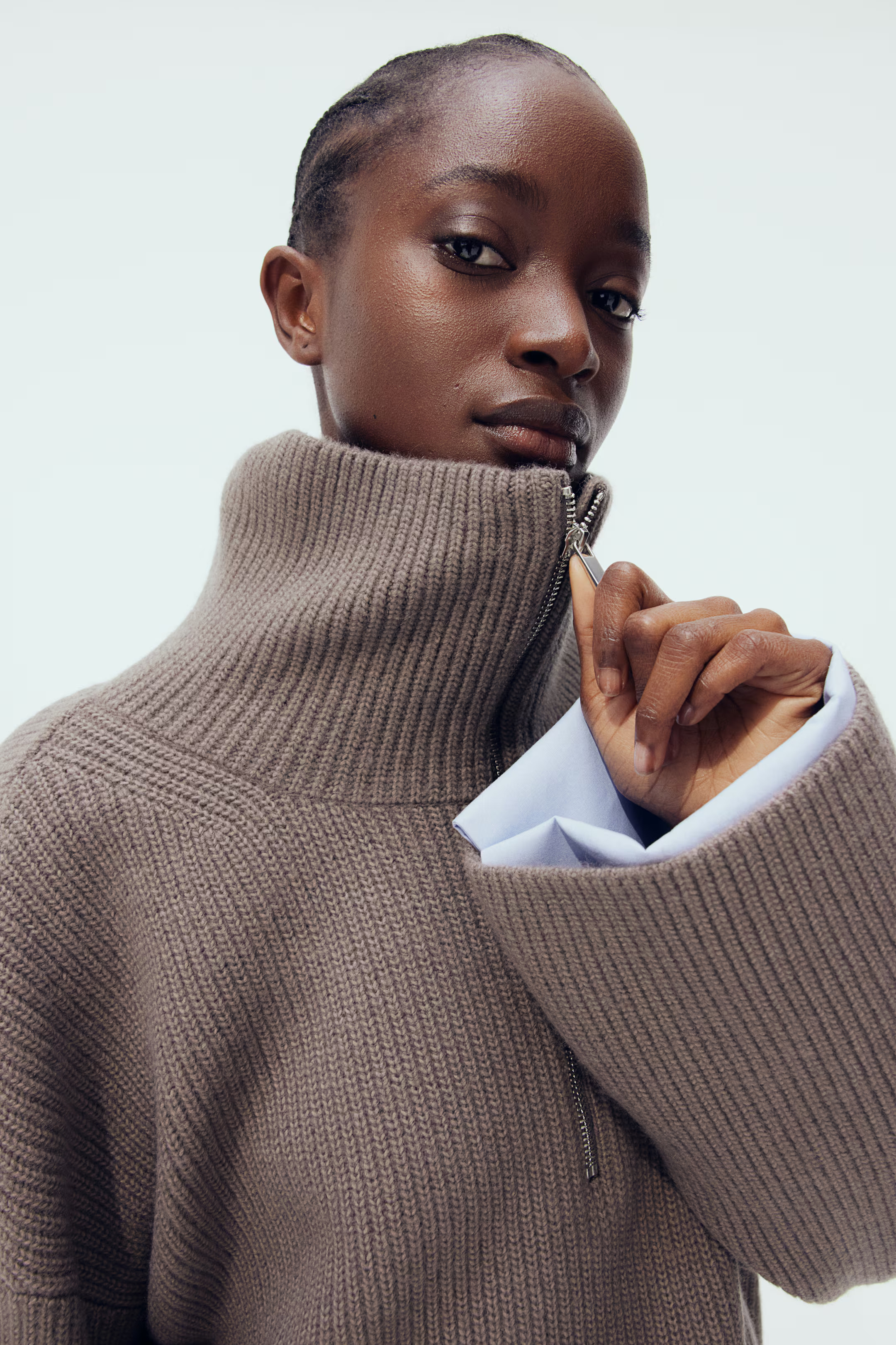 Gerippter Pullover mit Zipper - Braun - Ladies | H&M DE | H&M (DE, AT, CH, NL, FI)