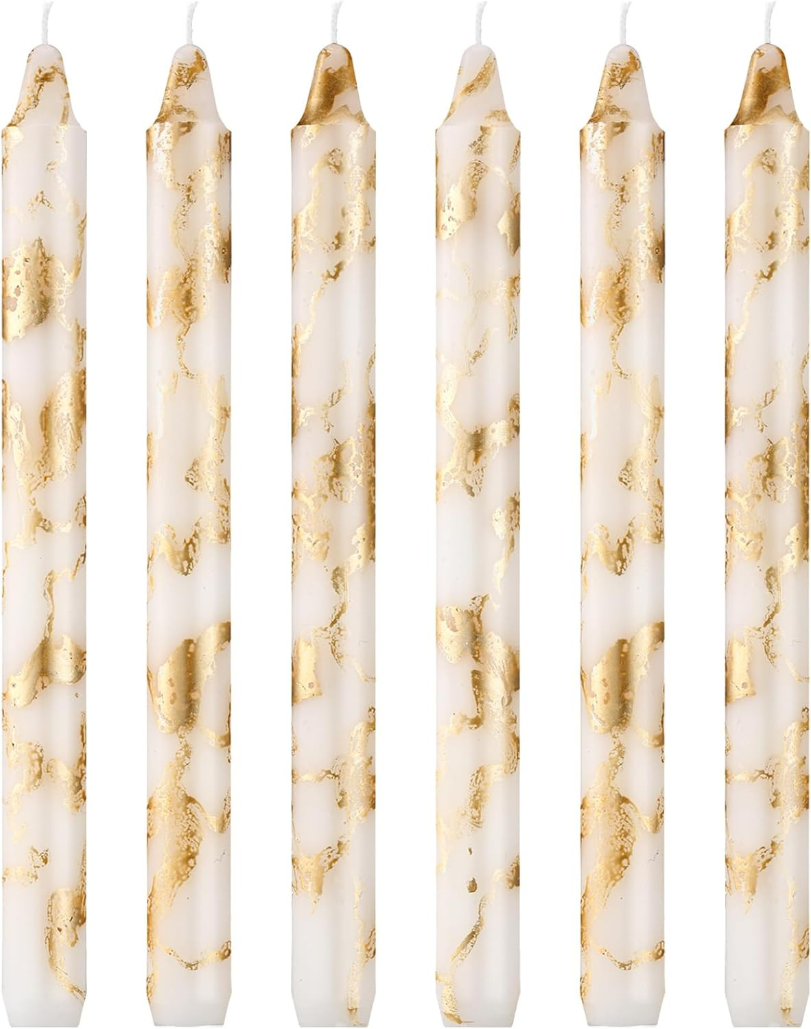 6 Pcs White Gold Decorative Taper Candles 10 Inch Dripless Unscented Smokeless Handmade Long Burn... | Amazon (US)