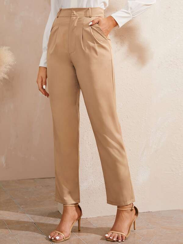 Solid Straight Leg Zipper Fly Pants | SHEIN