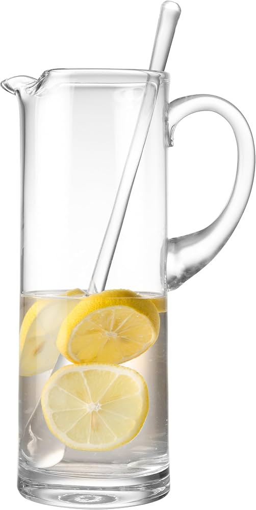 Glass Pitcher with handle Straight Sided, Handmade, With Spout, Ice Lip, with Stirrer - 50 oz. 11... | Amazon (US)