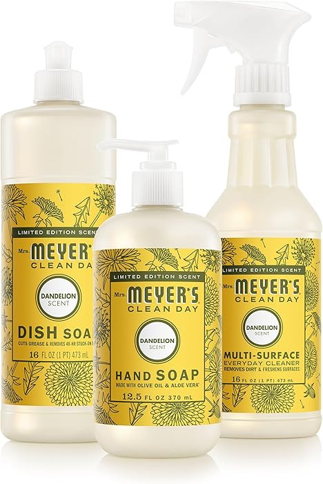 Mrs. MEYER'S CLEAN DAY Kitchen Basics Set, Dandelion Scent Cleaning Supplies includes Hand Soap (... | Amazon (US)