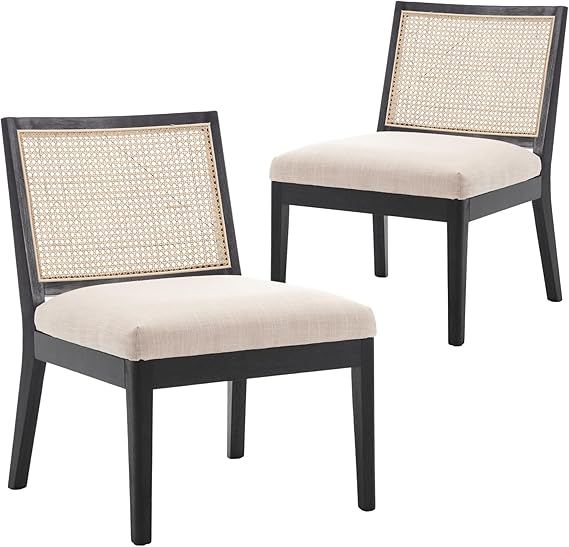 Set of 2 Comfy Accent Reading Lounge Chair, Linen Upholstered with Black Wooden Legs, Small Side ... | Amazon (US)