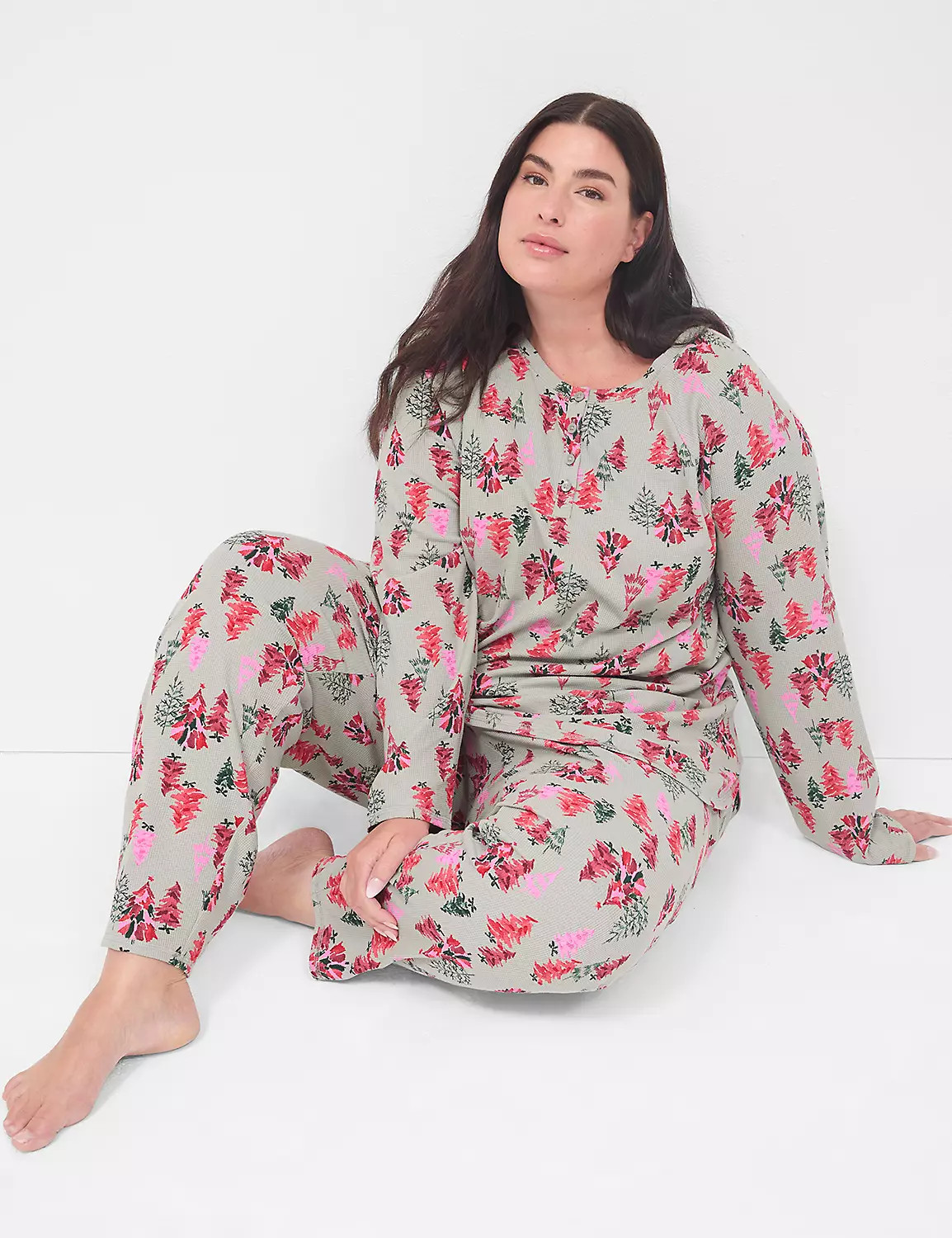 Thermal Cotton Henley Tunic & Straight Leg Pant PJ Set | Lane Bryant (US)