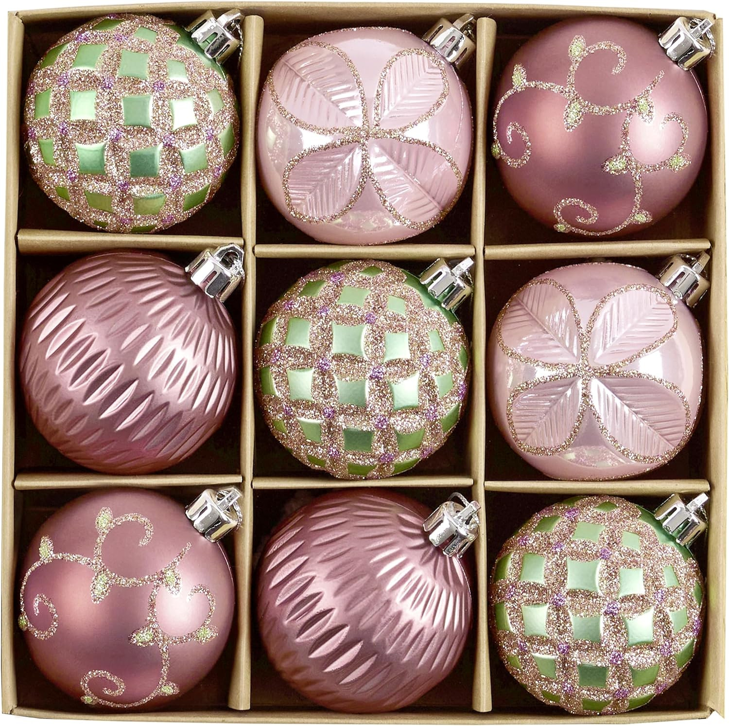 DecorbyHannah Christmas Ornaments, Pink Green Gold Christmas Tree Decorations, 9ct 60mm Shatterpr... | Amazon (US)