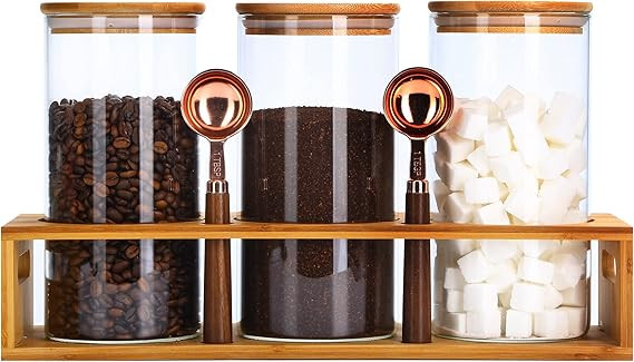 Amazon.com: Airtight Storage Glass Jars with Shelf, 3Pcs 44oz Large Capacity Sealed Glass Coffee ... | Amazon (US)