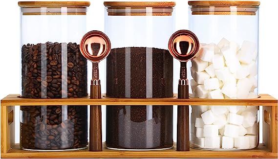 Amazon.com: Airtight Storage Glass Jars with Shelf, 3Pcs 44oz Large Capacity Sealed Glass Coffee ... | Amazon (US)