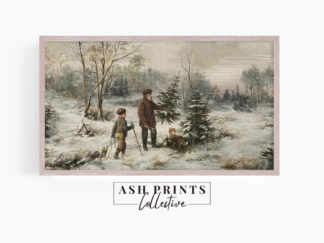 Vintage Christmas Painting Samsung Frame TV Grandfather and - Etsy | Etsy (US)