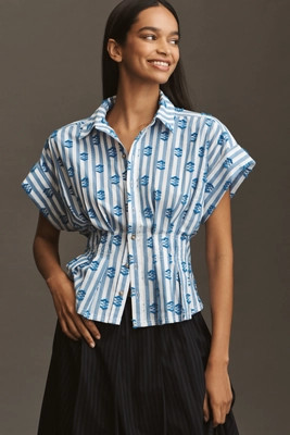 The Bobbie Short-Sleeve Fitted-Waist Blouse by Pilcro | Anthropologie (US)