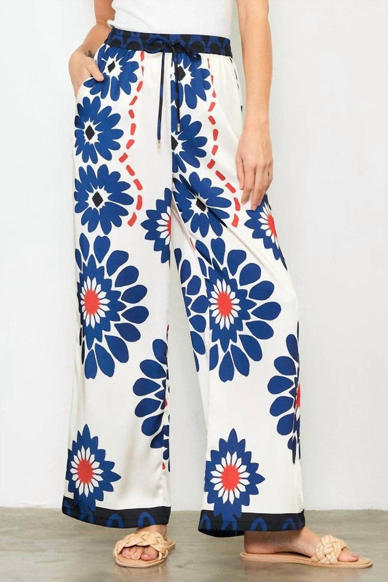 Skies Are Blue Floral Co-Ord Wide Leg Pants Ivory/navy | eBay US