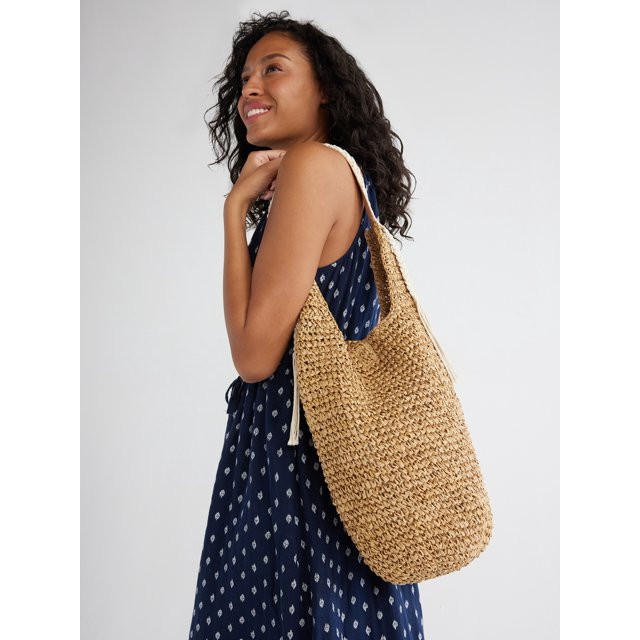Time and Tru Women's Raffia Hobo Bag, Natural | Walmart (US)