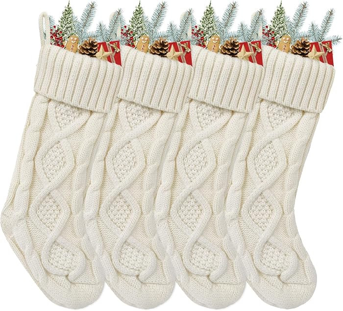 Tocirelo Christmas Stockings 4 Pack White - 18” Large Cable Knit Christmas Stockings Decoration... | Amazon (CA)