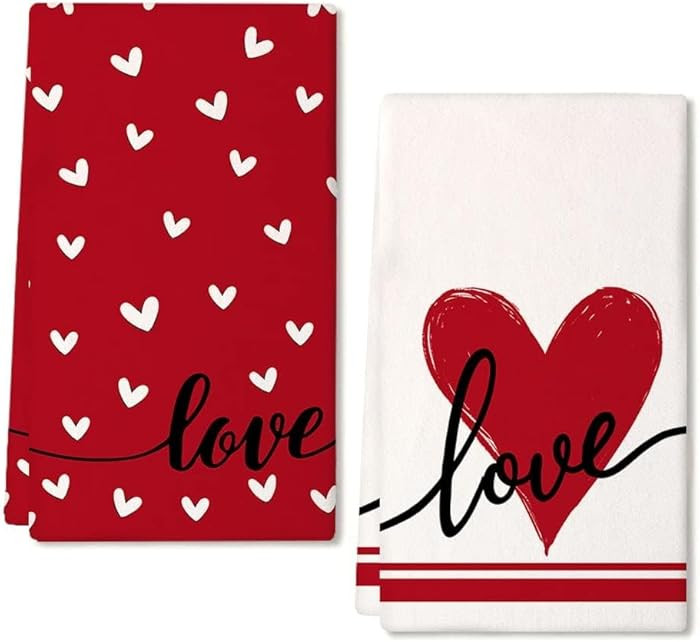 ARKENY Valentines Day Kitchen Towels Red Heart Dish Towels 18x26 Inch Ultra Absorbent Wedding Dry... | Amazon (US)