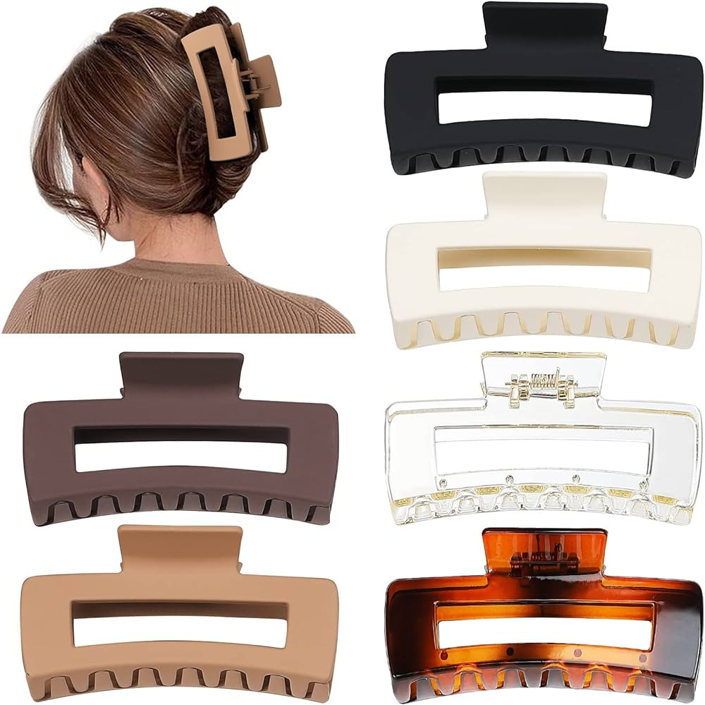 Sisiaipu 4 Inch Big Hair Claw Clips 6 Pcs Large Claw Clips for Thick Hair Square Hair Clips for W... | Amazon (US)