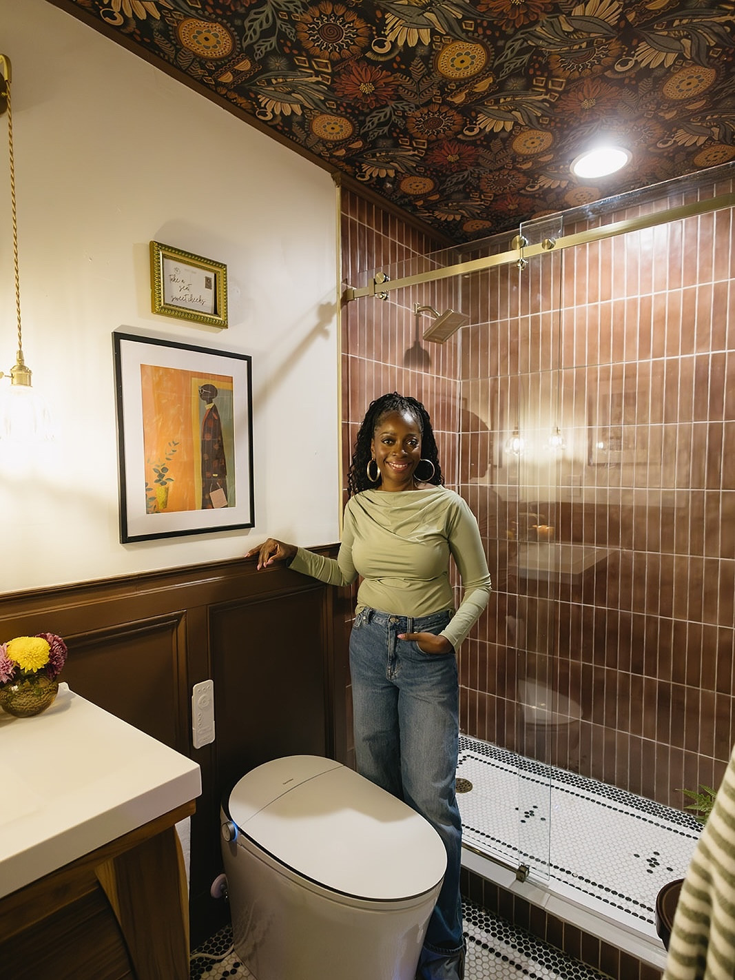 Swipe to see the evolution of the basement bathroom from one large concrete box to split spaces, one that became a butler’s pantry and the other side became the cutest speakeasy, boutique style bathroom. I still can’t believe that I built this space myself. The tile alone still has me in like “girl what were you thinking.” But with a $15,000 quote, that was enough at least me try. Glad it worked out!