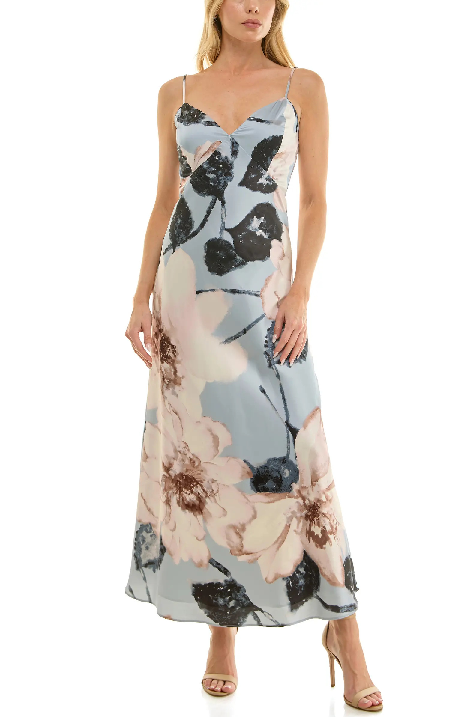 Socialite Floral Print Stretch Satin Slipdress | Nordstrom | Nordstrom