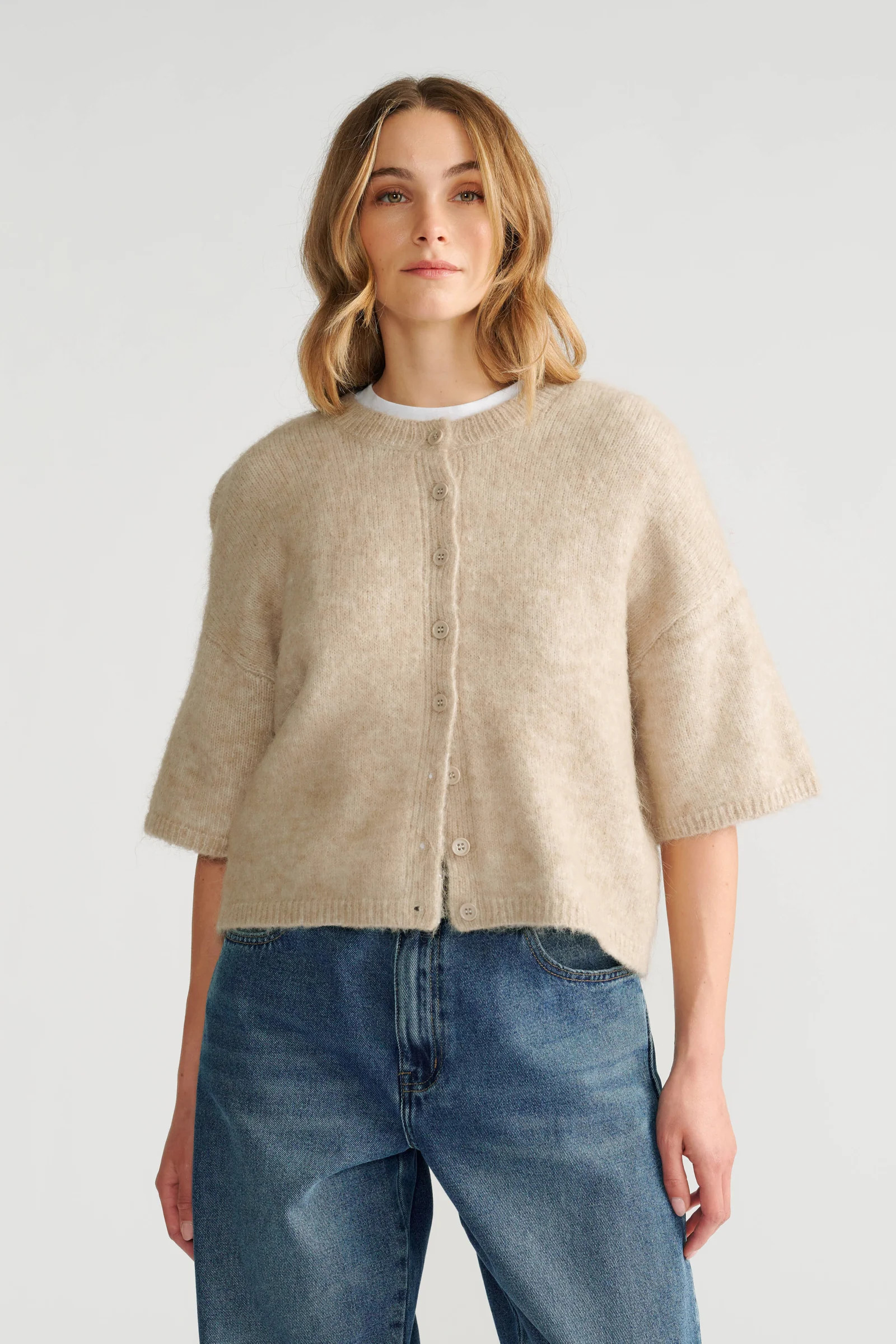 Lola Boxy Knit Cardigan - Shortbread | DECJUBA