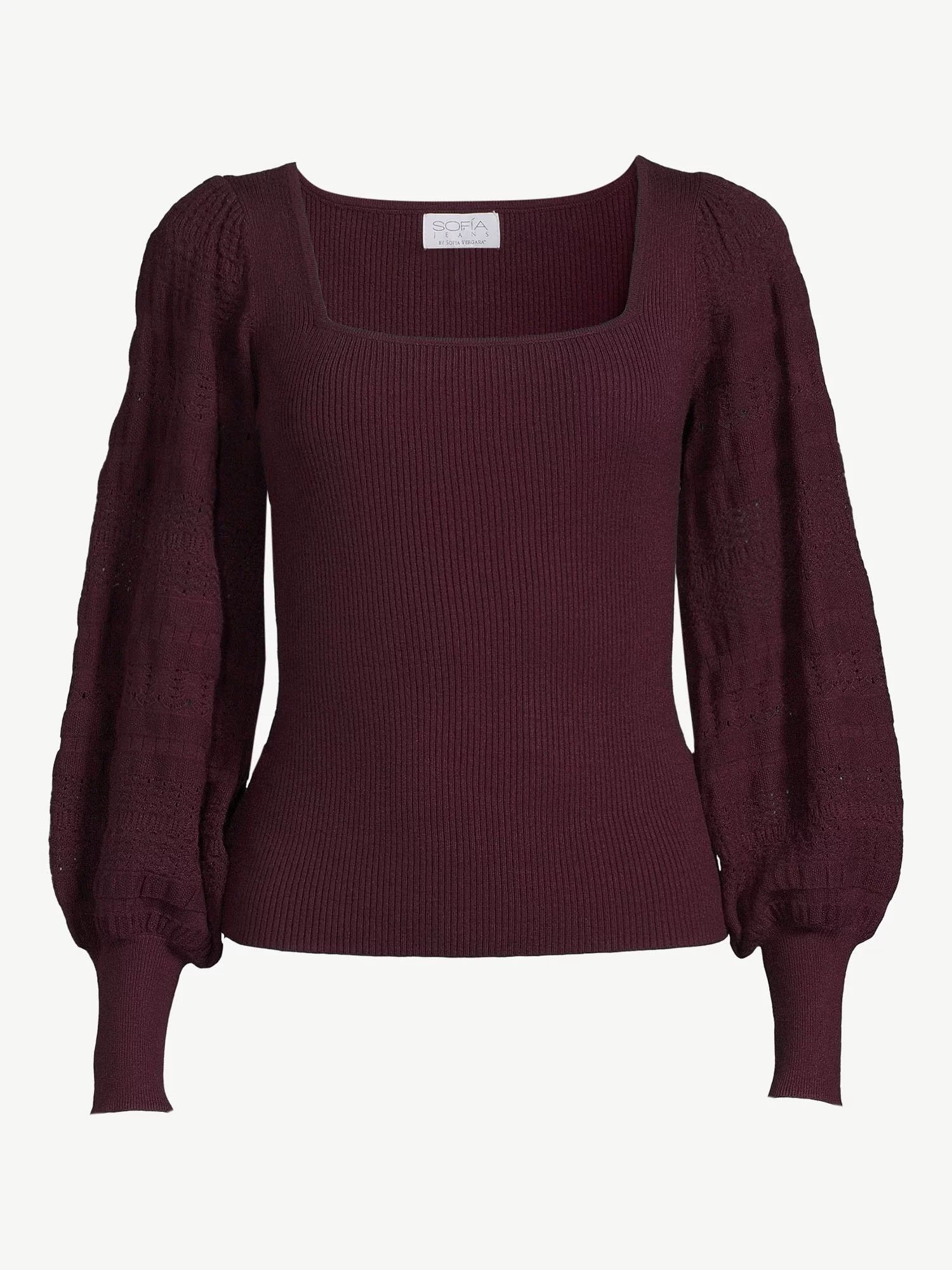 Sofia Jeans by Sofia Vergara Women's Pointelle Stitch Square Neck Sweater | Walmart (US)