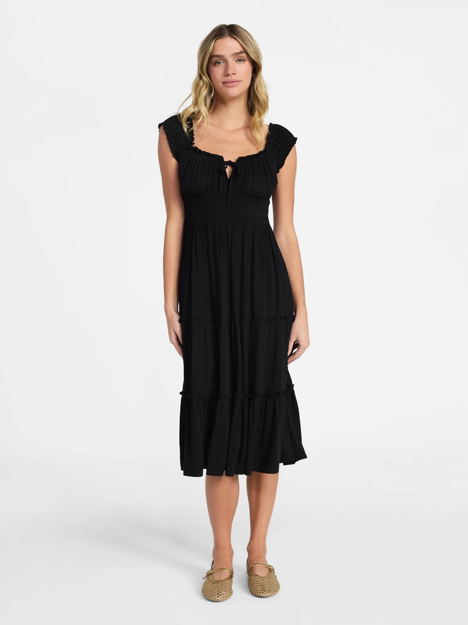 No Boundaries Puff Sleeve Midi Dress, Women’s XXS-XXL | Walmart (US)