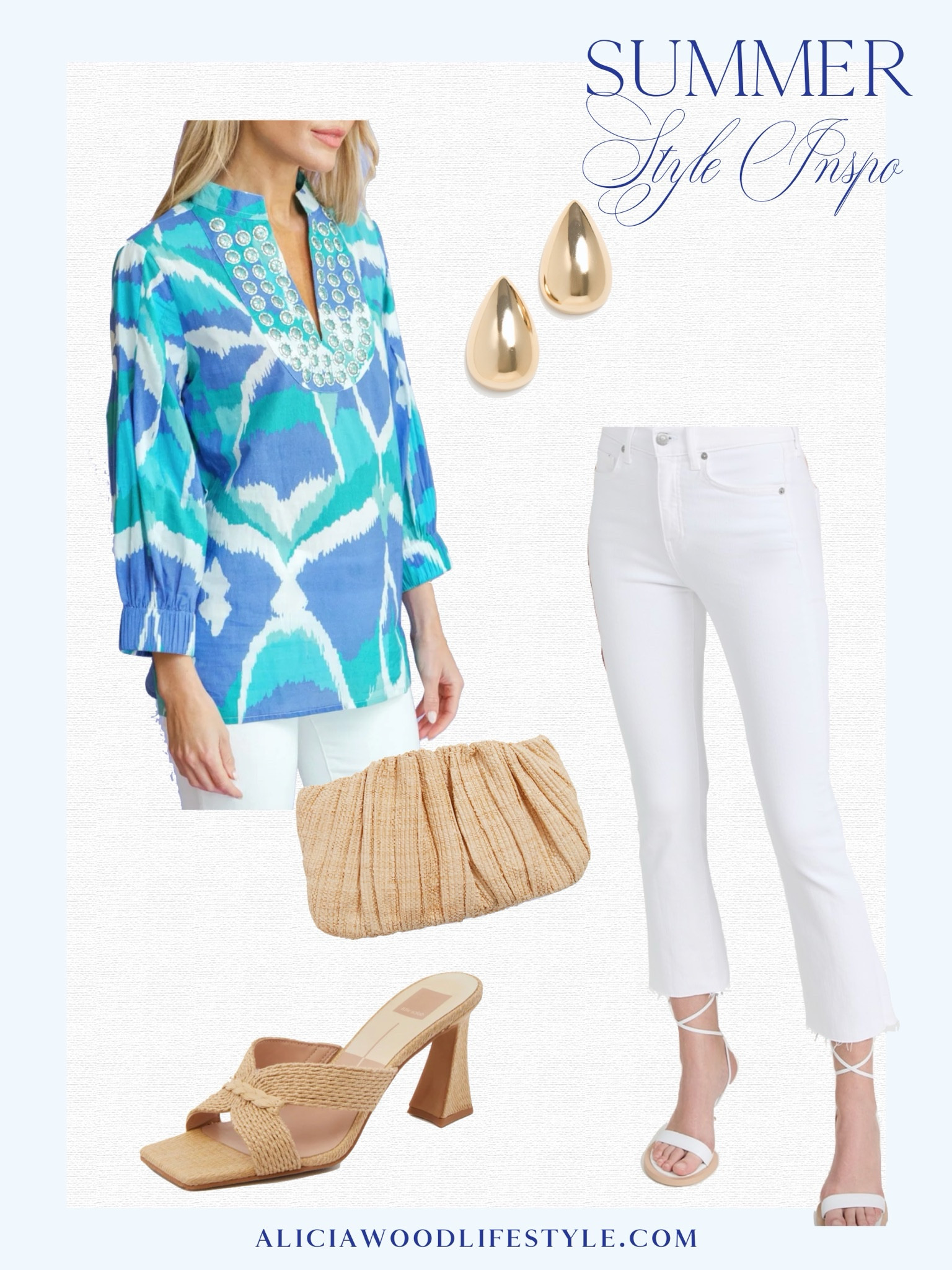 Summer style Inspo

White denim
Ikat print blouse 
Woven clutch
Woven sandals
Gold teardrop earring 
Date night outfit
Vacation outfit 

#LTKSeasonal #LTKOver40 #LTKStyleTip
