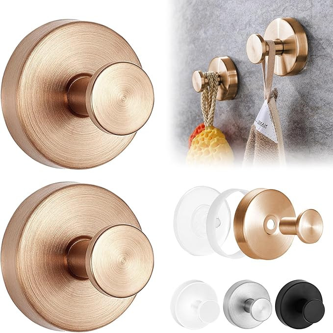 2 Pack Suction Cup Hooks, No Drill Suction Cup Hooks for Shower, Stainless Steel Towel Hooks for ... | Amazon (US)