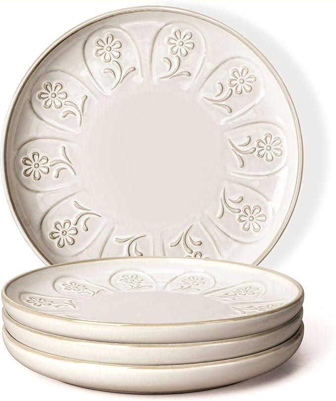 Artena Salad Plates Set Of 4, 8.5 Inch Embossed Appetizer Plates, Ceramic Dessert Plates, Small D... | Amazon (US)