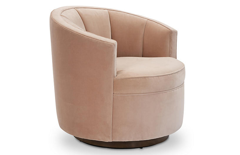 Jackie Swivel Club Chair, Blush Velvet | One Kings Lane