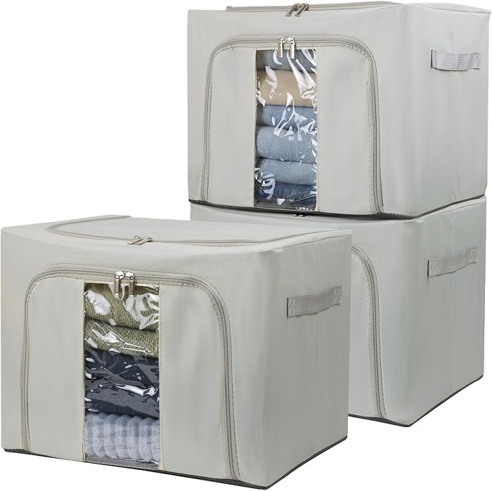 36L Clothes Storage Bins with Metal Frame, 3 Pcs Stackable Clothing Storage Boxes Containers with... | Amazon (US)